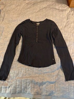 Express Black Long-Sleeve Henley Top